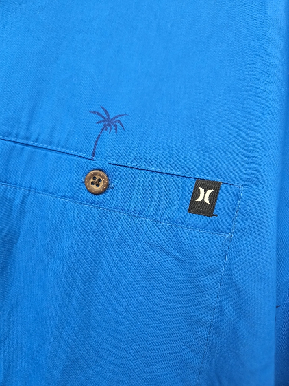 NWT Hurley Men's Short-Sleeve Blue Palm-Print Button-Up Shirt - Picture 5 of 10